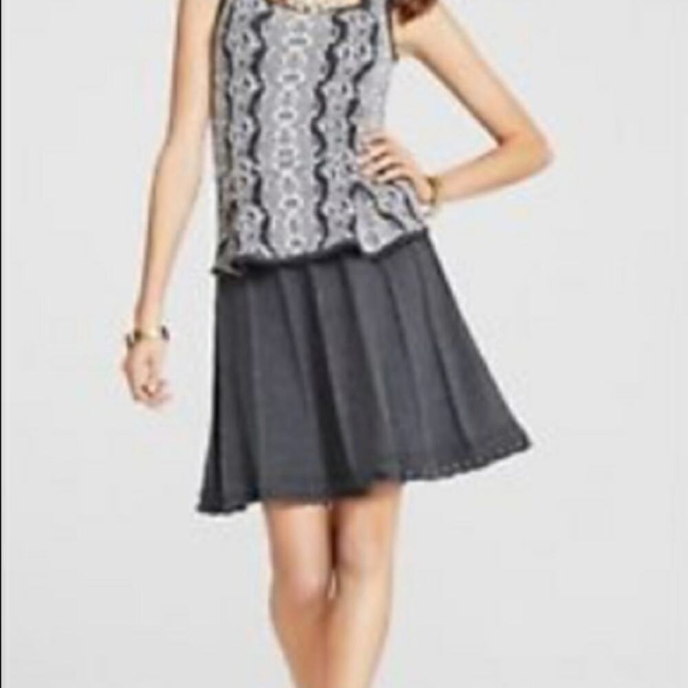 CAbi Knit Femme Swing Gray A-Line Pleated Knit Pull On Sweater Skirt Casual